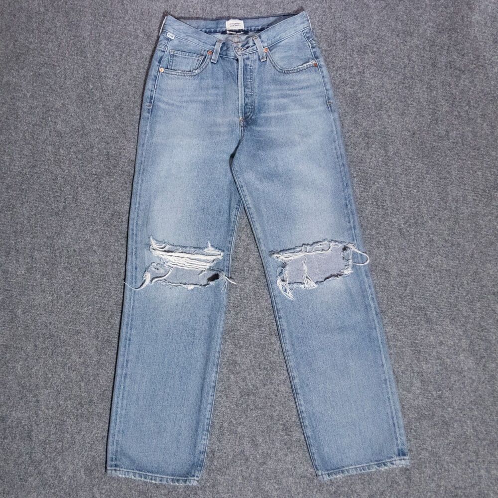 Citizens of Humanity V Front Wide Leg Jeans Elle Elodie Destruction Womens 25x28